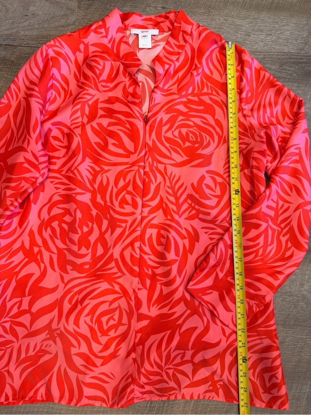 Leggiadro 100% Silk Abstract Floral Tunic Blouse Cover Up Pink Resort Wear Sz 12 - Picture 6 of 8